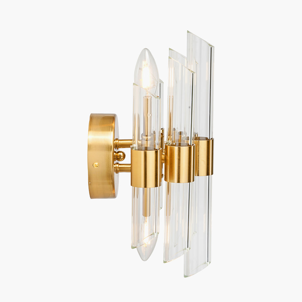 Brielle Clear Glass & Antique Brass 2 Wall Light